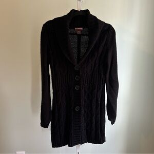 Hooked Up Black Chunky Knit Sweater Cardigan